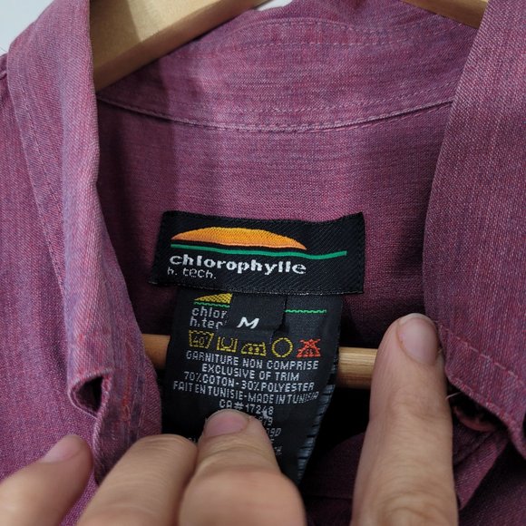 Chlorophylle Long Sleeve Button Down Shirt Blouse Top Maroon Roll Tab Sleeves M - Picture 4 of 12